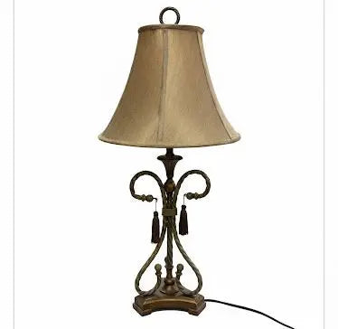 Ornate Antique Table Lamp, Traditional lamp with a twisted metal base, and beige fabric shade. Approx. 29' x 19" ABC Rugs Kilims